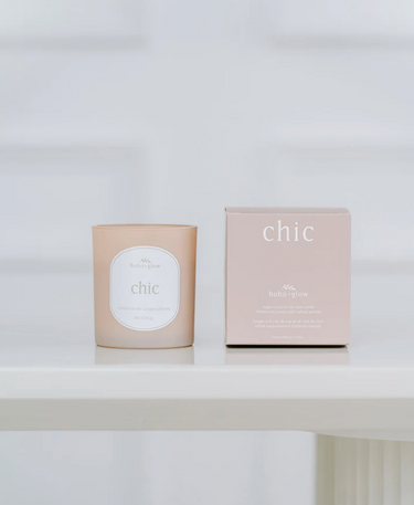 Beige candle labeled